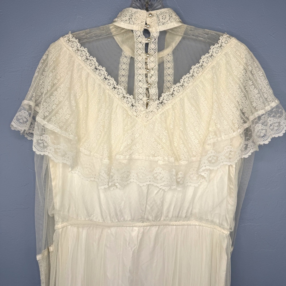Gunne Sax by Jessica McClintock Vintage Lace Wedding Dress Ivory Maxi Boho 70s - Picture 14 of 16